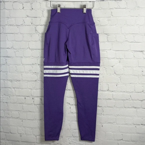BOMBSHELL Sportswear Perform Purple with White Stripe Leggings size medium - Picture 3 of 8